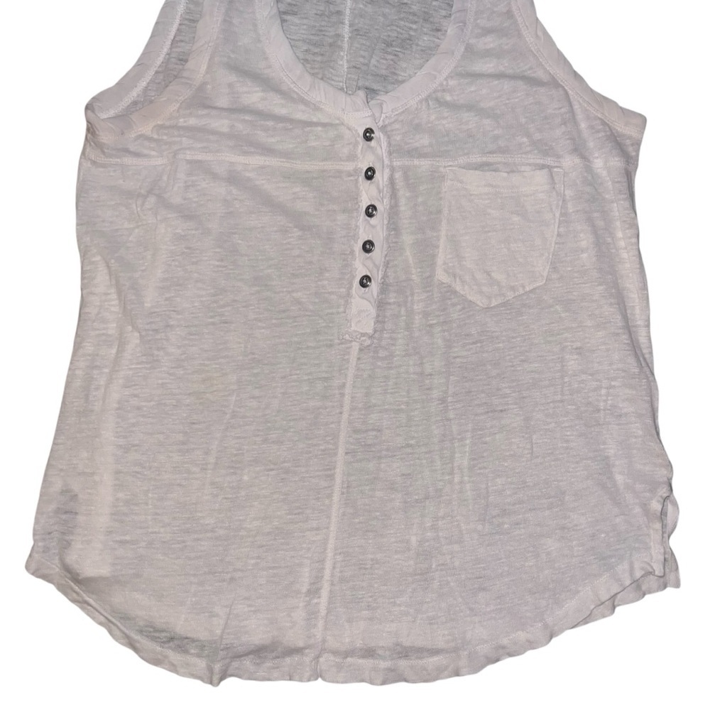 EUC Free People White Linen Cotton Sleeveless Henley Tank Top Small - Picture 3 of 8